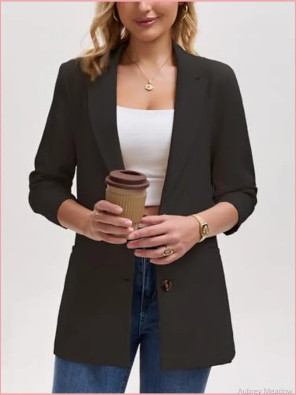 Semi-Tailored Business Casual Blazer 9/10 Sleeve Lightweight Work Office Jacket